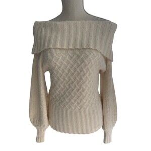 Women's Anthropologie Off-Shoulder Cable Knit Cream Sweater Size S